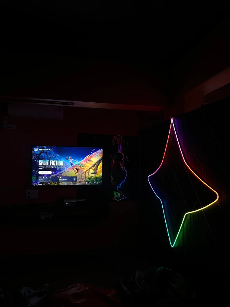 Illuminated PS5 lounge interior at Shivam Playworld